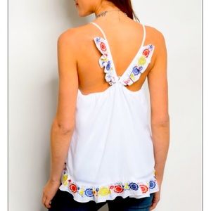 White tank top chiffon blouse w/ruffle detail